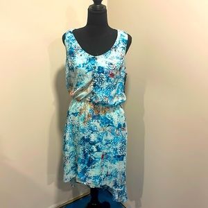 Blue & Orange Mossimo Abstract Medium Drop Waist Dress with Asymmetric Hem